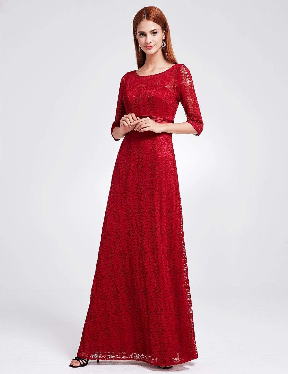 Color=Burgundy | Long Sleeve Lace Formal Mother Of The Bride Dress-Burgundy 4