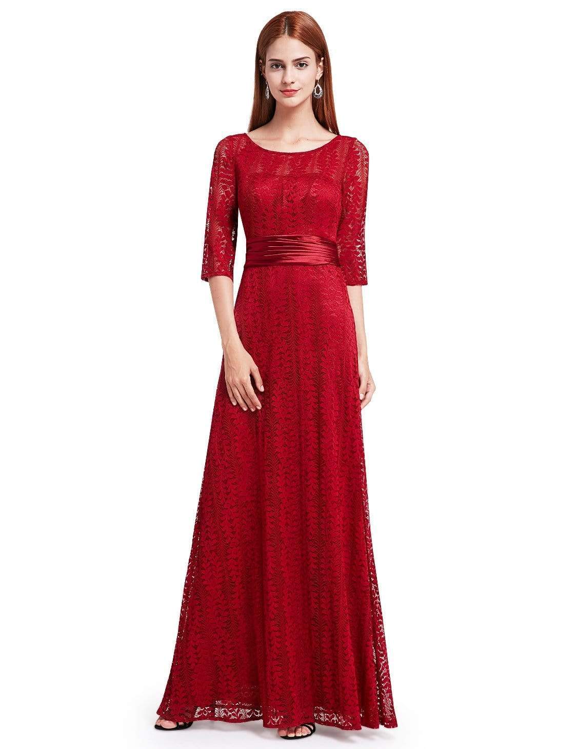 Color=Burgundy | Long Sleeve Lace Formal Mother Of The Bride Dress-Burgundy 1