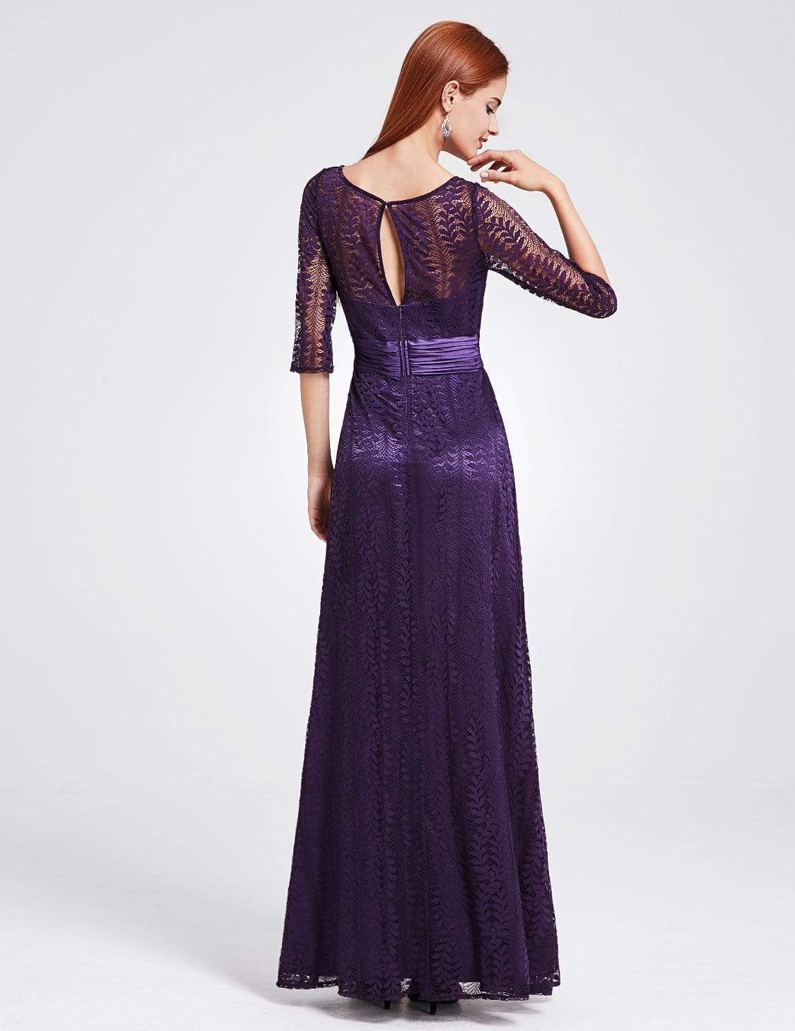 Color=Dark Purple | Long Sleeve Lace Formal Mother Of The Bride Dress-Dark Purple 2
