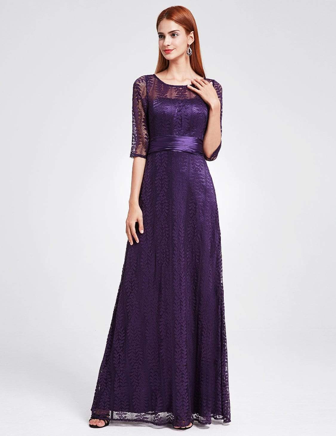 Color=Dark Purple | Long Sleeve Lace Formal Mother Of The Bride Dress-Dark Purple 4