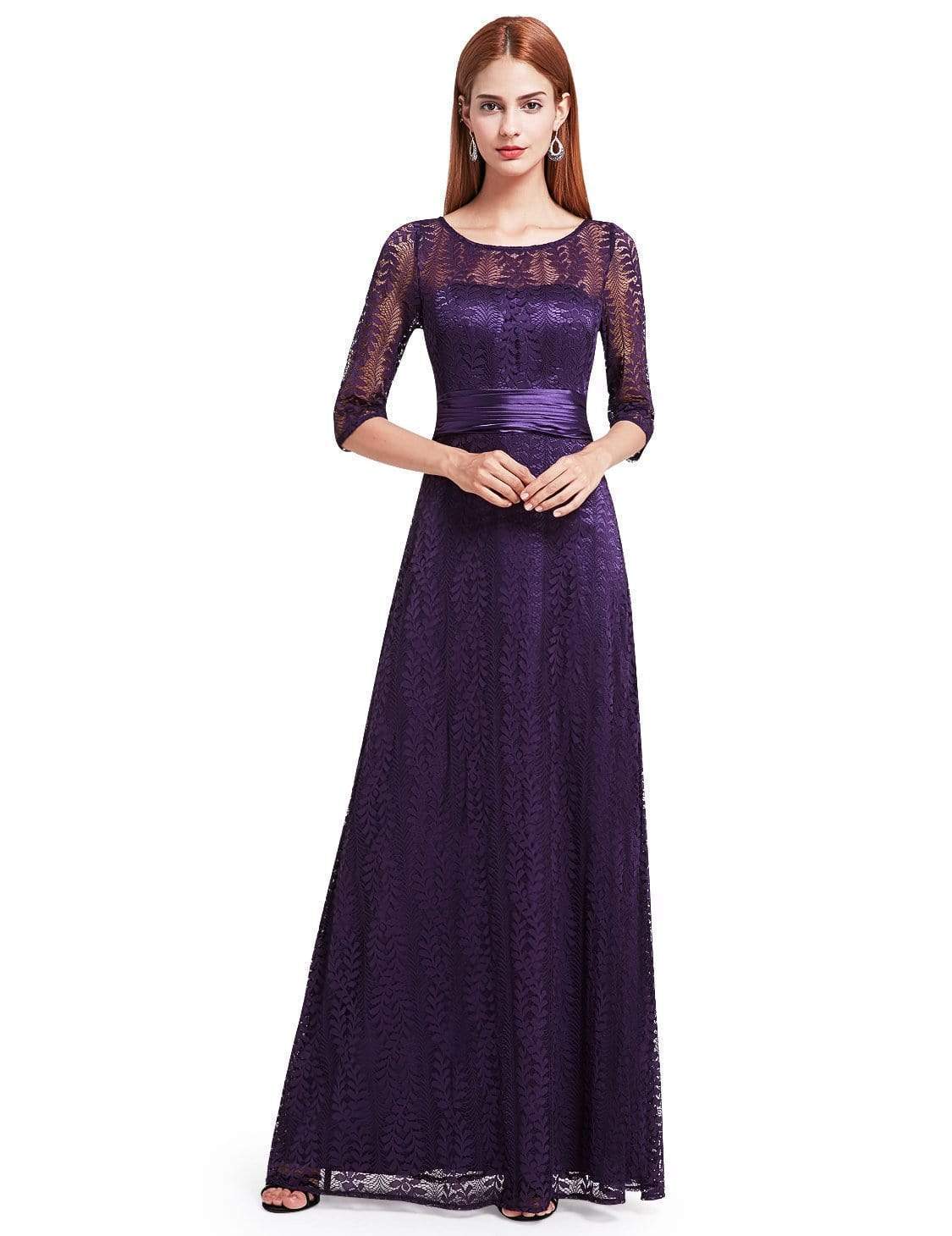 Color=Dark Purple | Long Sleeve Lace Formal Mother Of The Bride Dress-Dark Purple 1
