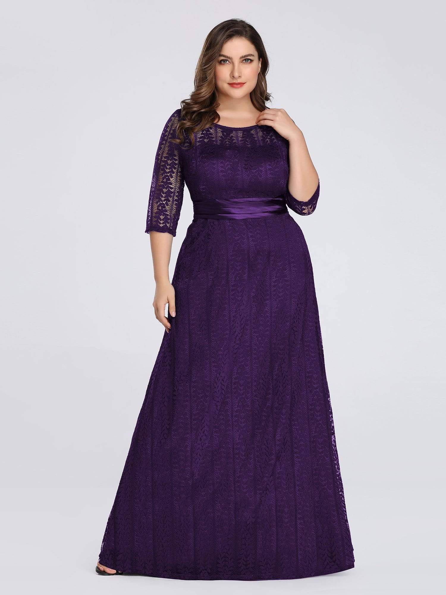 Color=Dark Purple | Long Sleeve Lace Formal Mother Of The Bride Dress-Dark Purple 6