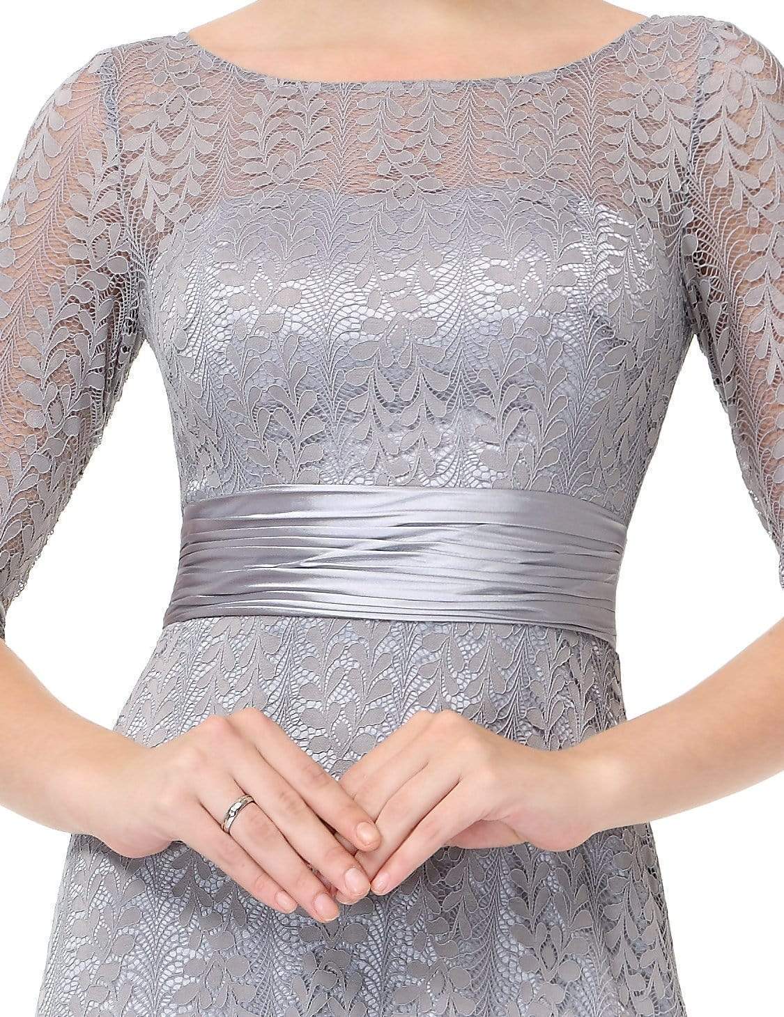 Color=Grey | Long Sleeve Lace Formal Mother Of The Bride Dress-Grey 4
