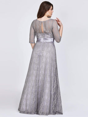 Color=Grey | Long Sleeve Lace Formal Mother Of The Bride Dress-Grey 6