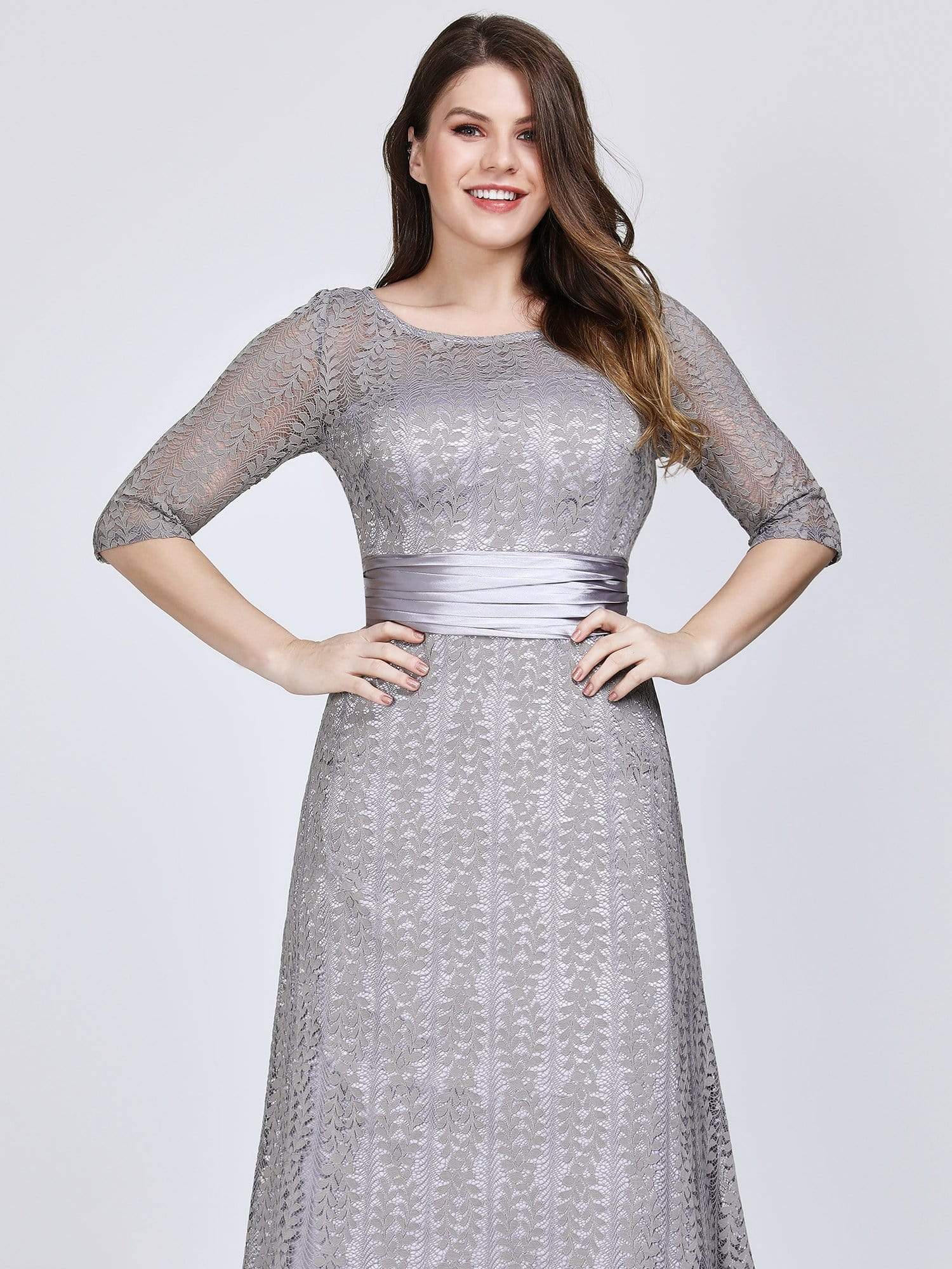 Mother of the Bride Dresses with 3/4 Sleeve Plus Size Round Neck