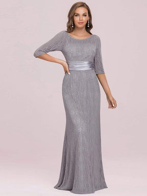 Color=Grey | Long Sleeve Lace Formal Mother Of The Bride Dress-Grey 3