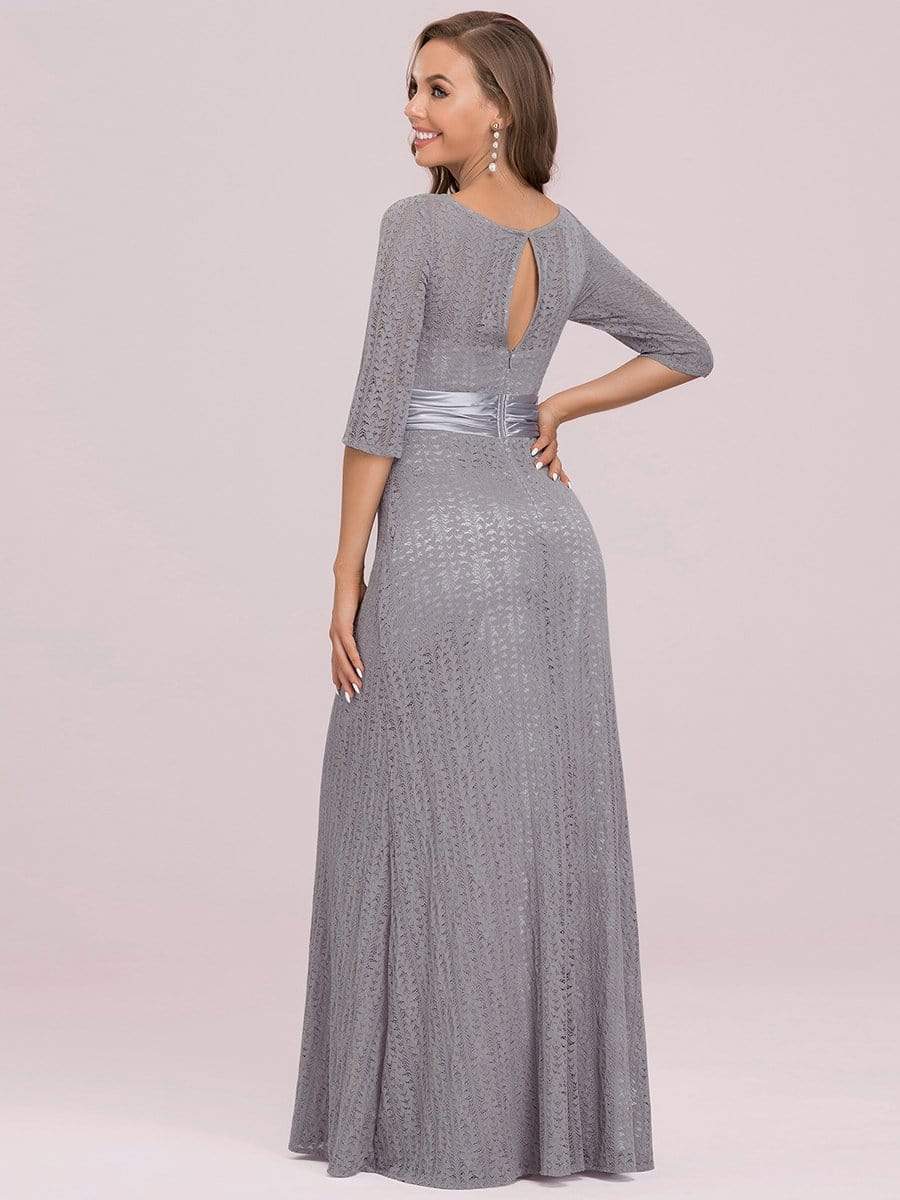 Color=Grey | Long Sleeve Lace Formal Mother Of The Bride Dress-Grey 2