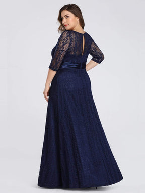Color=Navy Blue | Long Sleeve Lace Formal Mother Of The Bride Dress-Navy Blue 2