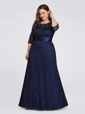 Color=Navy Blue | Long Sleeve Lace Formal Mother Of The Bride Dress-Navy Blue 3