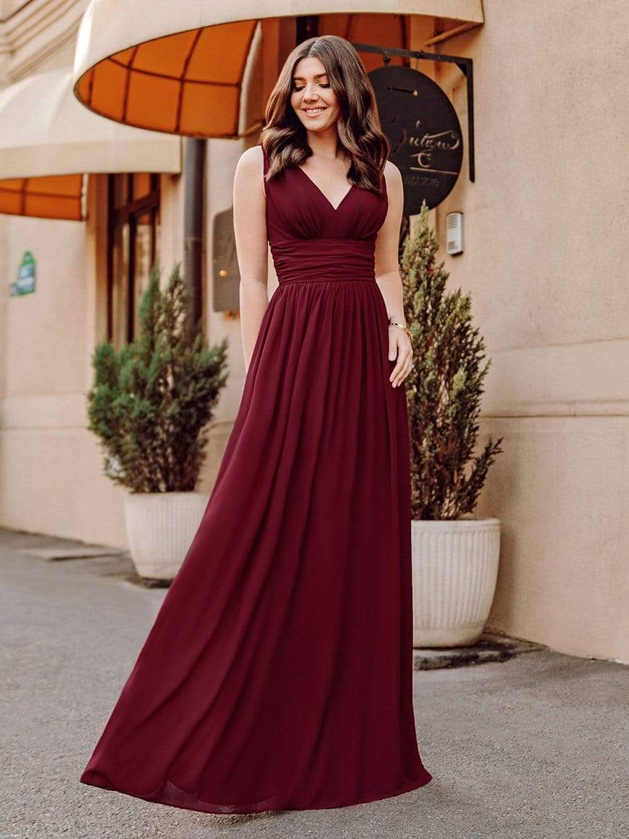Burgundy Sleeveless V-Neck Semi-Formal Chiffon Maxi Dress for Dresses #color_Burgundy