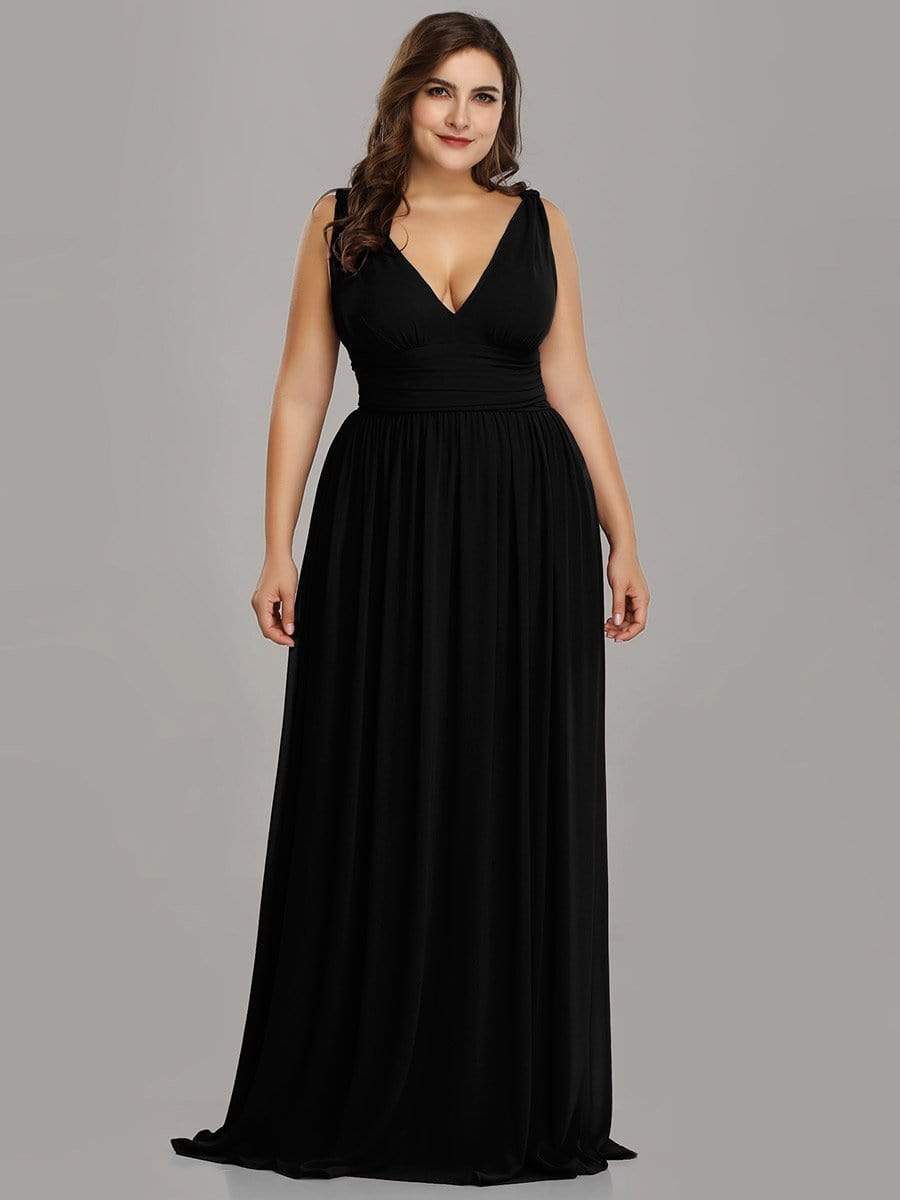 COLOR=Black | Sleeveless V-Neck Semi-Formal Chiffon Maxi Dress-Black 4