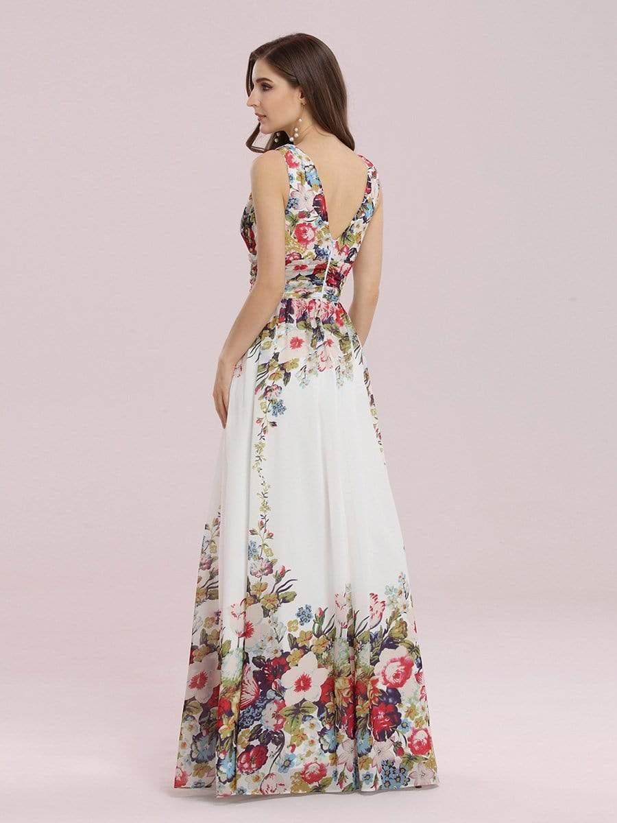 COLOR=Printed Cream | Sleeveless V-Neck Semi-Formal Chiffon Maxi Dress-Printed Cream 4