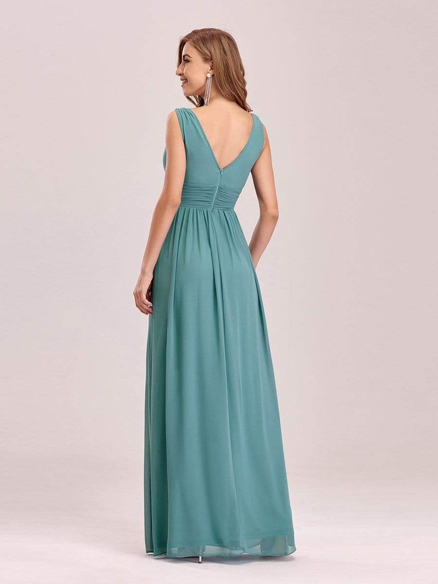 COLOR=Dusty Blue | Sleeveless V-Neck Semi-Formal Chiffon Maxi Dress-Dusty Blue 2