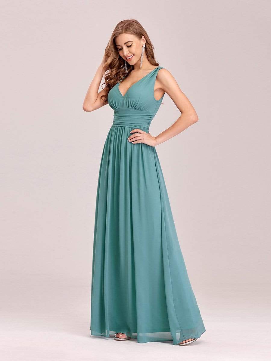 COLOR=Dusty Blue | Sleeveless V-Neck Semi-Formal Chiffon Maxi Dress-Dusty Blue 3