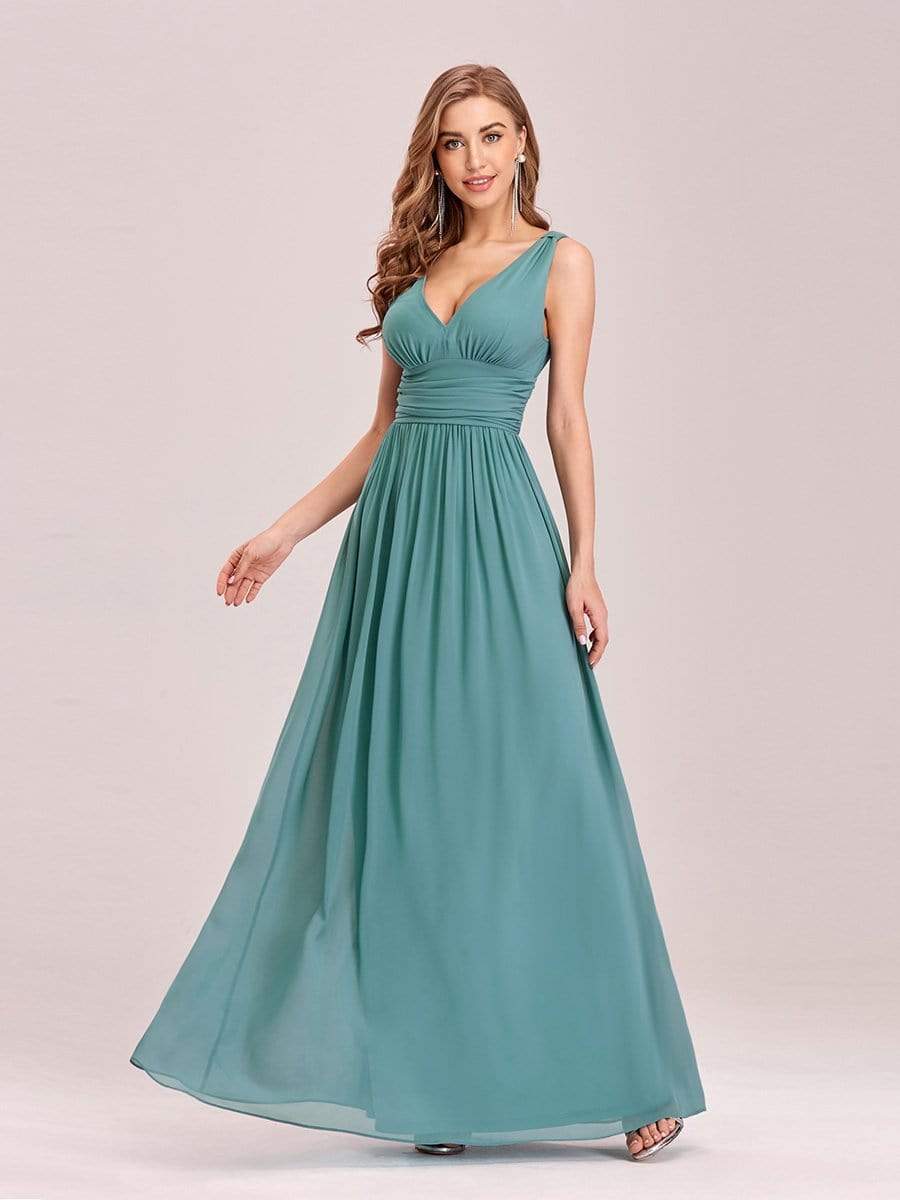 COLOR=Dusty Blue | Sleeveless V-Neck Semi-Formal Chiffon Maxi Dress-Dusty Blue 4