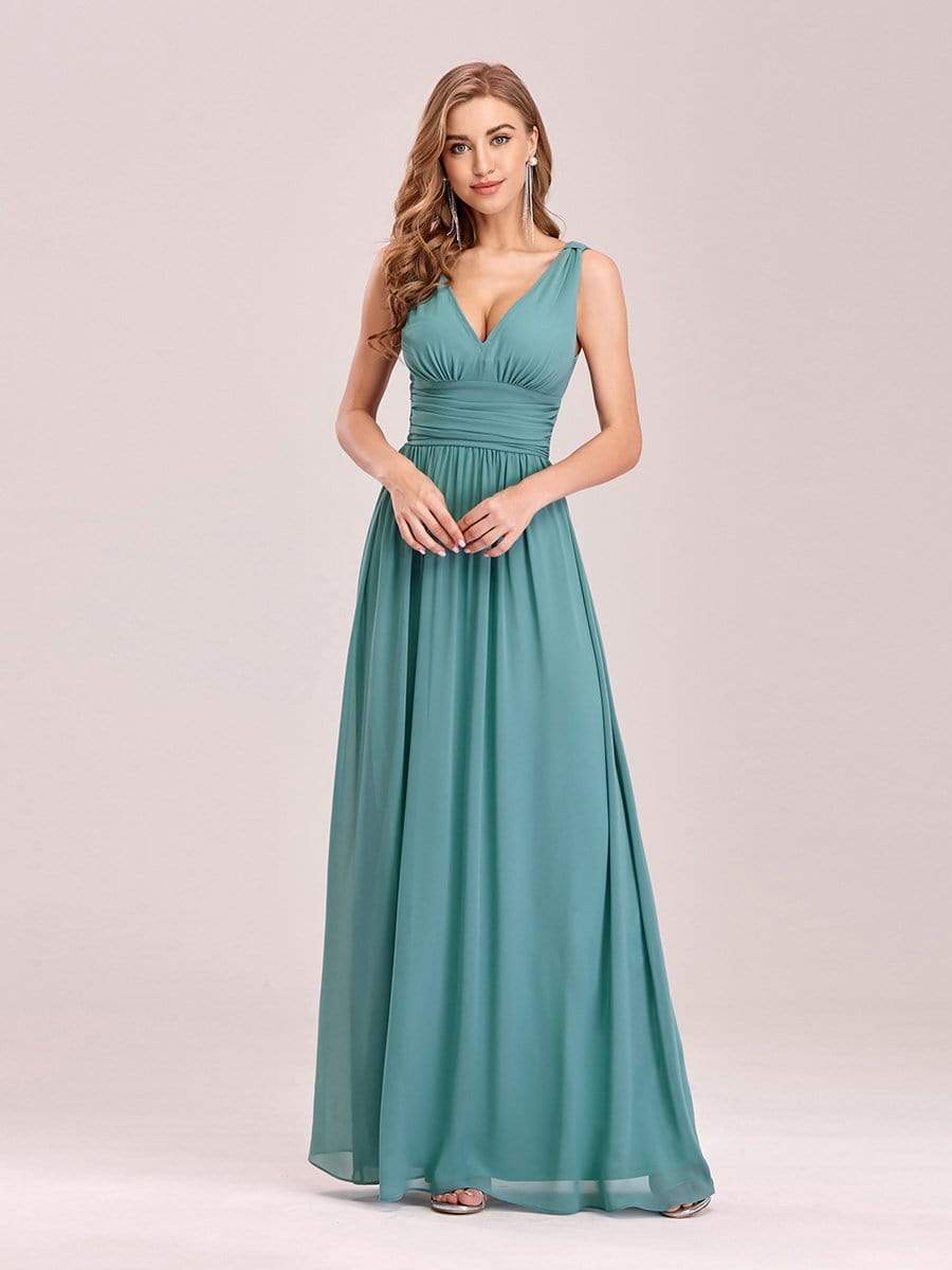 COLOR=Dusty Blue | Sleeveless V-Neck Semi-Formal Chiffon Maxi Dress-Dusty Blue 1