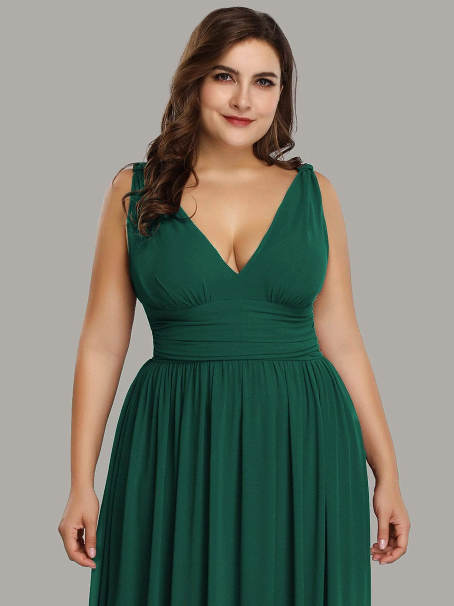 Color=Dark Green | Plus Size Sleeveless V-Neck Semi-Formal Chiffon Maxi Dress-Dark Green 5