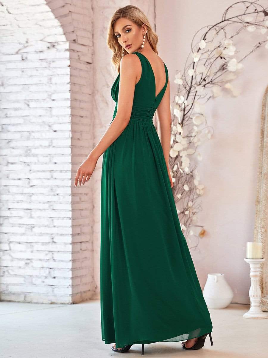 COLOR=Dark Green | Sleeveless V-Neck Semi-Formal Chiffon Maxi Dress-Dark Green 2