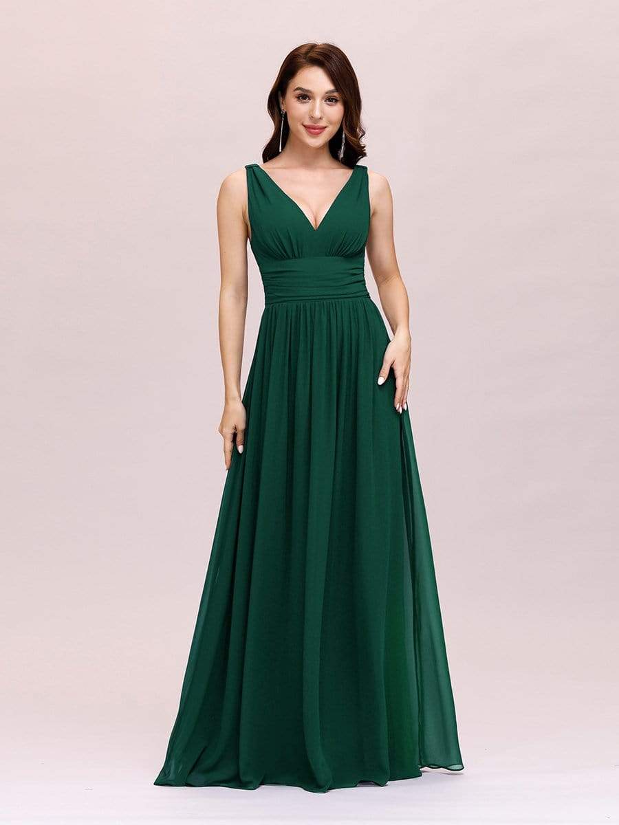 COLOR=Dark Green | Sleeveless V-Neck Semi-Formal Chiffon Maxi Dress-Dark Green 3