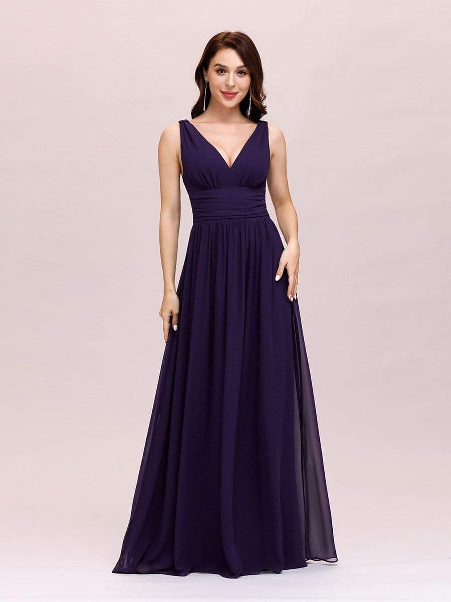 Sleeveless V-Neck Semi-Formal Chiffon Maxi Dress