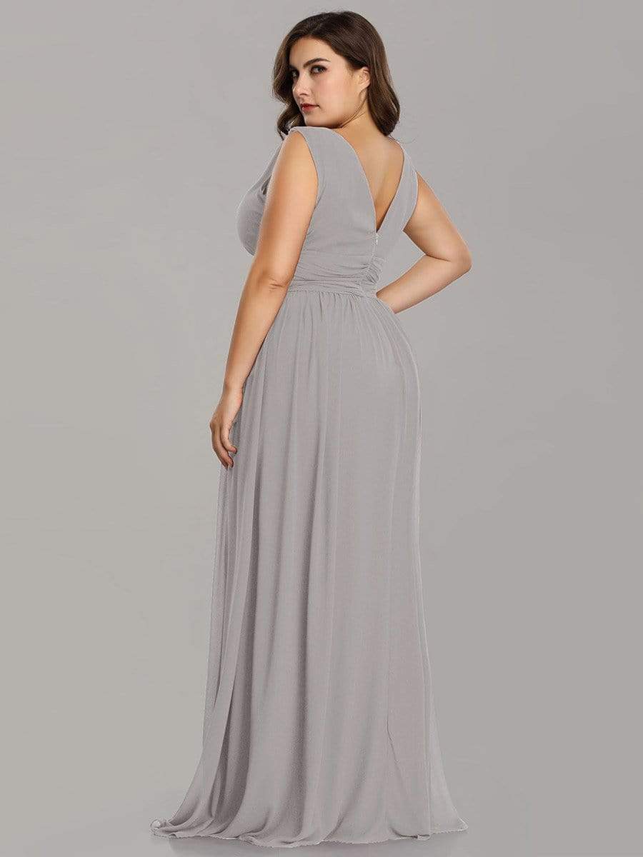 COLOR=Grey | Plus Size Sleeveless V-Neck Semi-Formal Chiffon Maxi Dress-Grey 2