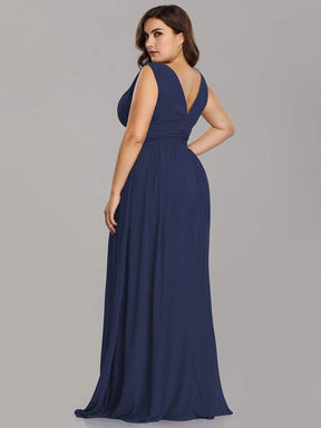 Color=Navy Blue | Plus Size Sleeveless V-Neck Semi-Formal Chiffon Maxi Dress-Navy Blue 2