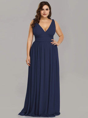Color=Navy Blue | Plus Size Sleeveless V-Neck Semi-Formal Chiffon Maxi Dress-Navy Blue 4