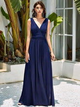 Navy Blue Sleeveless V-Neck Semi-Formal Chiffon Maxi Dress for Dresses #color_Navy Blue