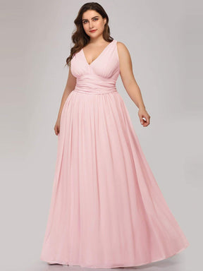 COLOR=Pink | Plus Size Sleeveless V-Neck Semi-Formal Chiffon Maxi Dress-Pink 4
