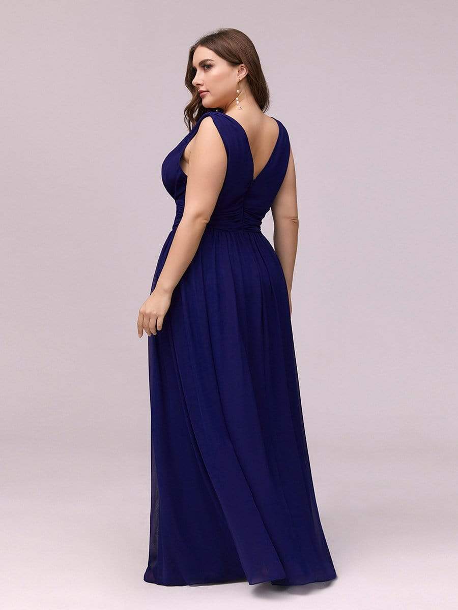 COLOR=Royal Blue | Sleeveless V-Neck Semi-Formal Chiffon Maxi Dress-Royal Blue 2
