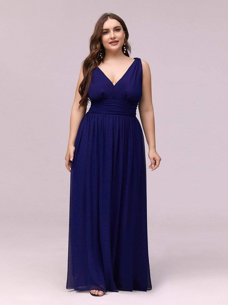 COLOR=Royal Blue | Sleeveless V-Neck Semi-Formal Chiffon Maxi Dress-Royal Blue 1