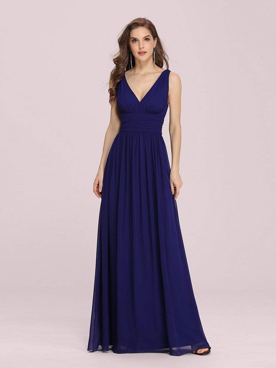 COLOR=Royal Blue | Sleeveless V-Neck Semi-Formal Chiffon Maxi Dress-Royal Blue 3