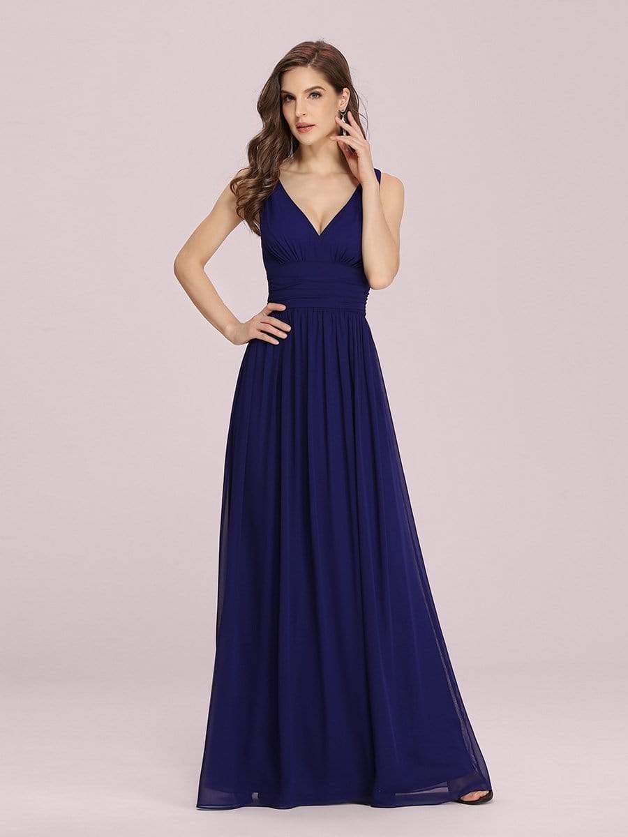 COLOR=Royal Blue | Sleeveless V-Neck Semi-Formal Chiffon Maxi Dress-Royal Blue 4