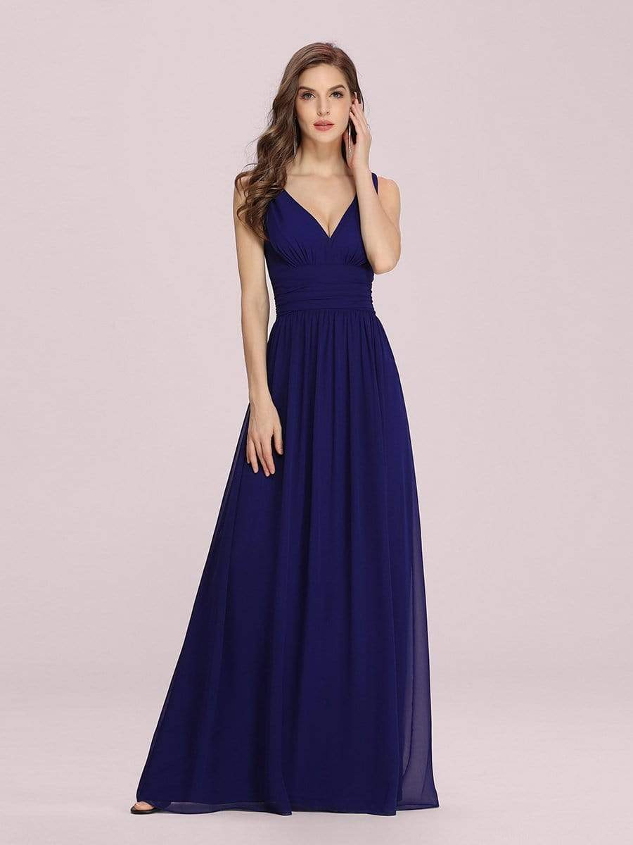 Double V Neck Ruched Waist Chiffon Bridesmaid Dress - Ever Pretty AU Double V Neck Ruched Waist Chiffon Bridesmaid Dress - Ever Pretty AU