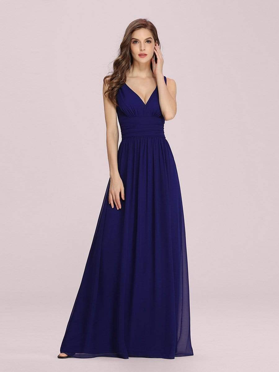 COLOR=Royal Blue | Sleeveless V-Neck Semi-Formal Chiffon Maxi Dress-Royal Blue 1