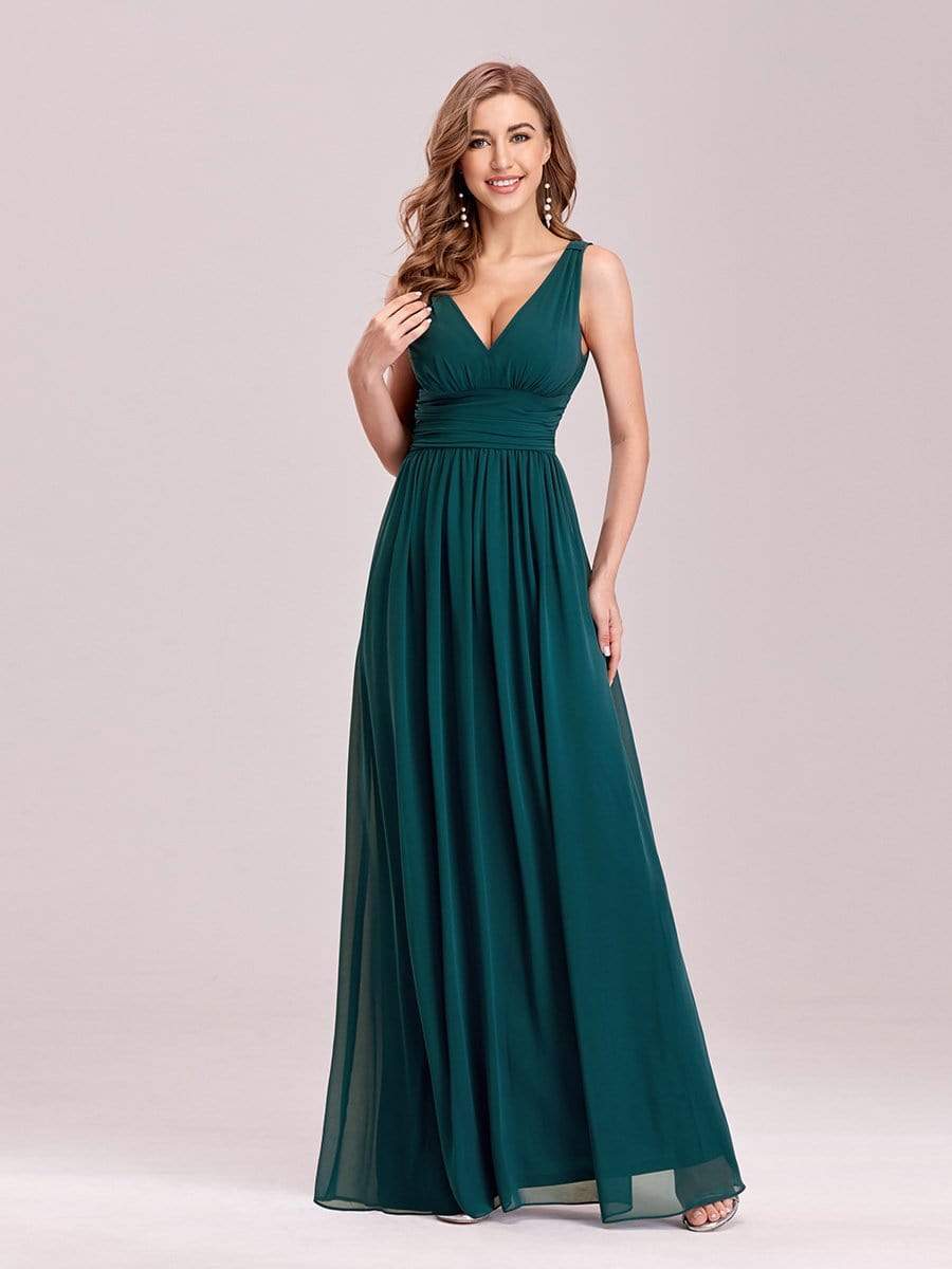 COLOR=Teal | Sleeveless V-Neck Semi-Formal Chiffon Maxi Dress-Teal 3