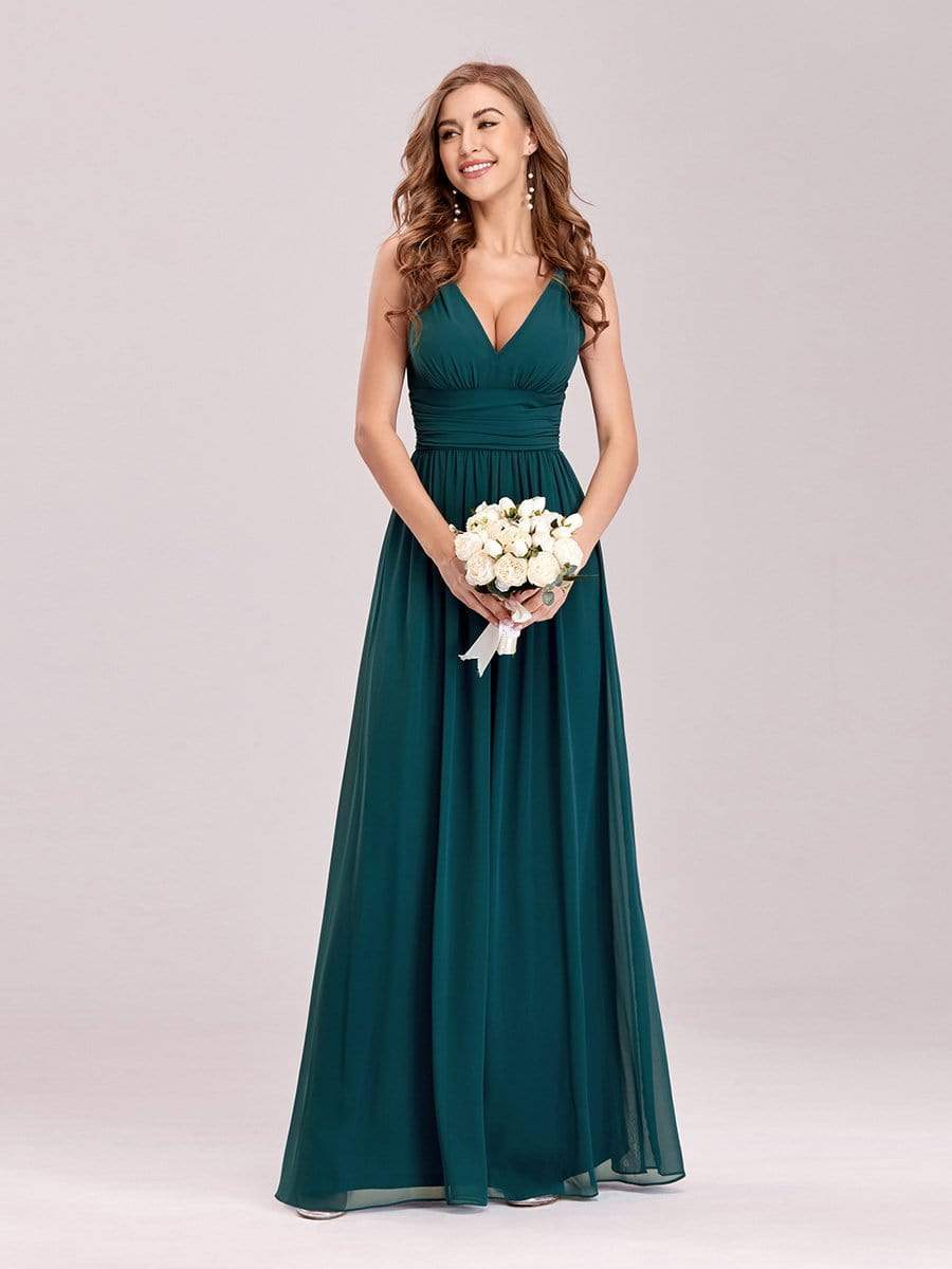 COLOR=Teal | Sleeveless V-Neck Semi-Formal Chiffon Maxi Dress-Teal 1