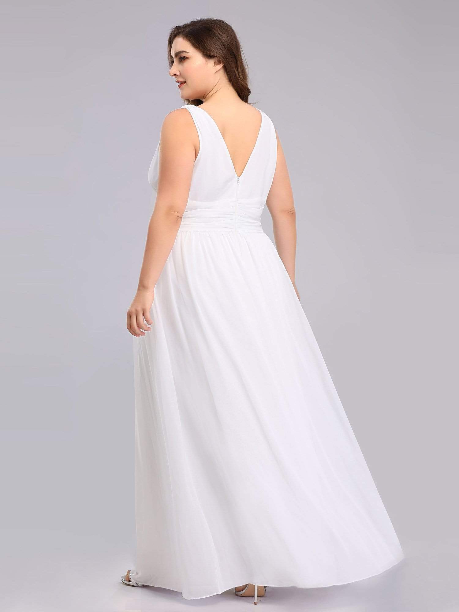 COLOR=White | Plus Size Sleeveless V-Neck Semi-Formal Chiffon Maxi Dress-White 2