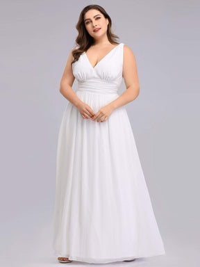 COLOR=White | Plus Size Sleeveless V-Neck Semi-Formal Chiffon Maxi Dress-White 4