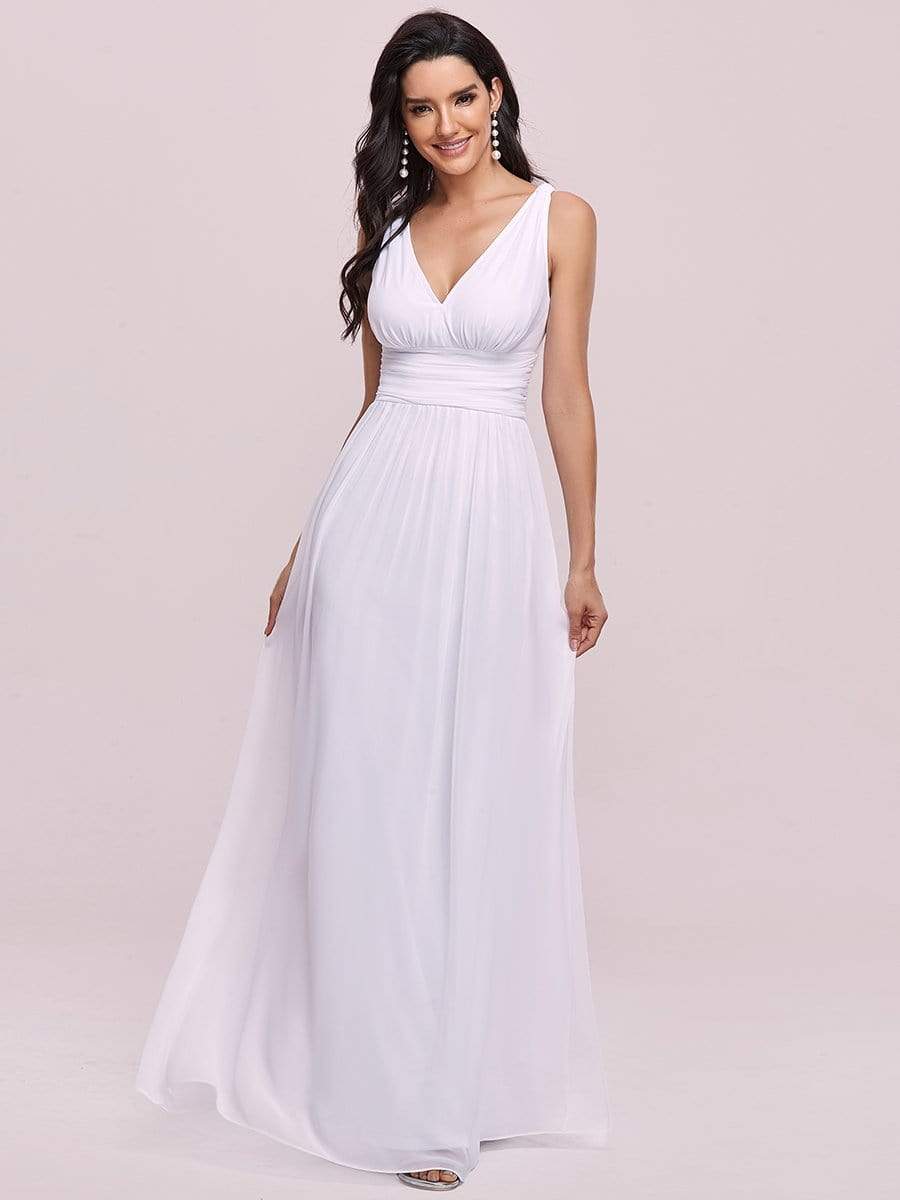COLOR=White | Sleeveless V-Neck Semi-Formal Chiffon Maxi Dress-White 3