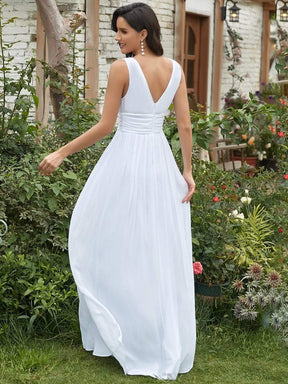 COLOR=White | Sleeveless V-Neck Semi-Formal Chiffon Maxi Dress-White 2