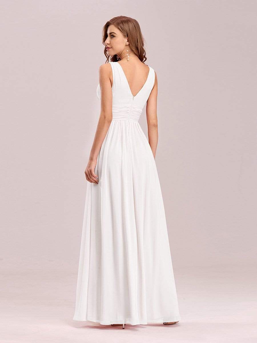 COLOR=White | Sleeveless V-Neck Semi-Formal Chiffon Maxi Dress-White 6