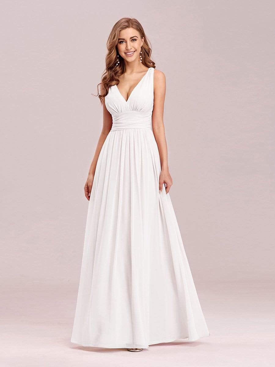 COLOR=White | Sleeveless V-Neck Semi-Formal Chiffon Maxi Dress-White 5