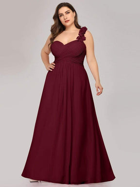 Color=Burgundy | Plus Size Chiffon One Shoulder Long Bridesmaid Dress-Burgundy 4