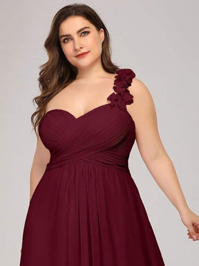 Color=Burgundy | Plus Size Chiffon One Shoulder Long Bridesmaid Dress-Burgundy 5