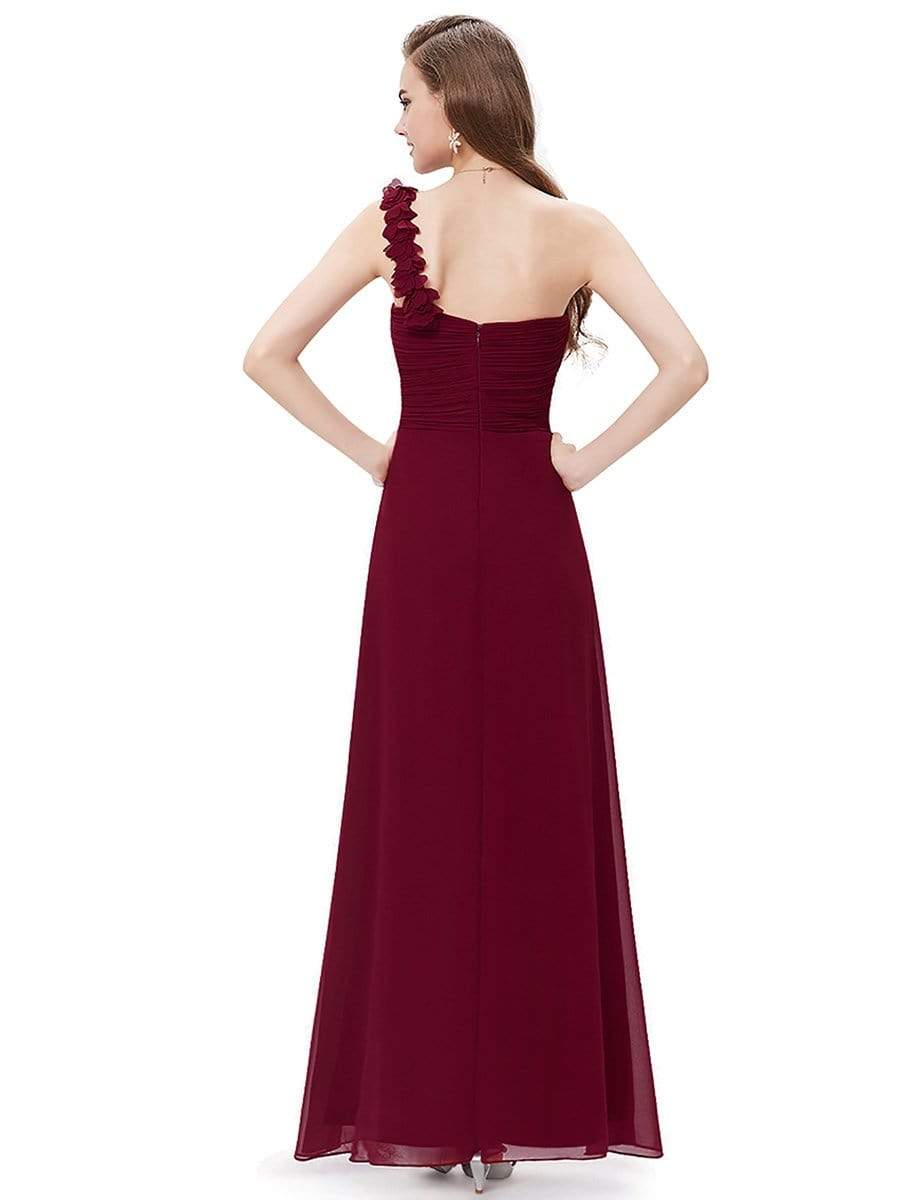 COLOR=Burgundy | Chiffon One Shoulder Long Bridesmaid Dress-Burgundy 2