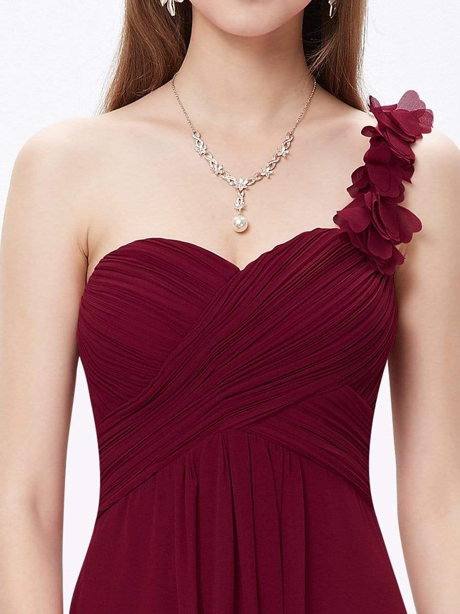 COLOR=Burgundy | Chiffon One Shoulder Long Bridesmaid Dress-Burgundy 5