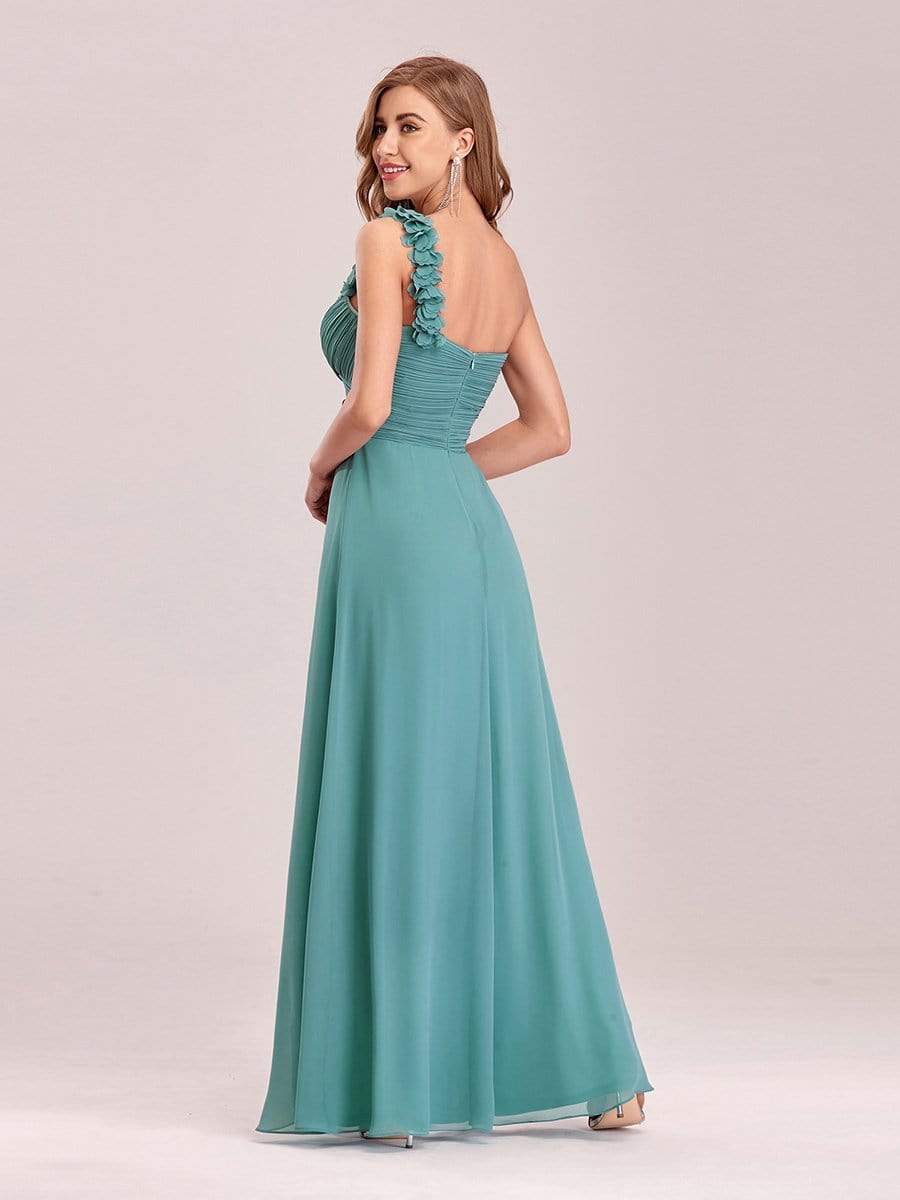 COLOR=Dusty Blue | Chiffon One Shoulder Long Bridesmaid Dress-Dusty Blue 2