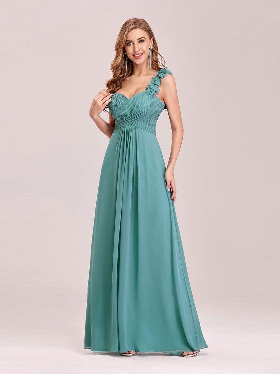 COLOR=Dusty Blue | Chiffon One Shoulder Long Bridesmaid Dress-Dusty Blue 3