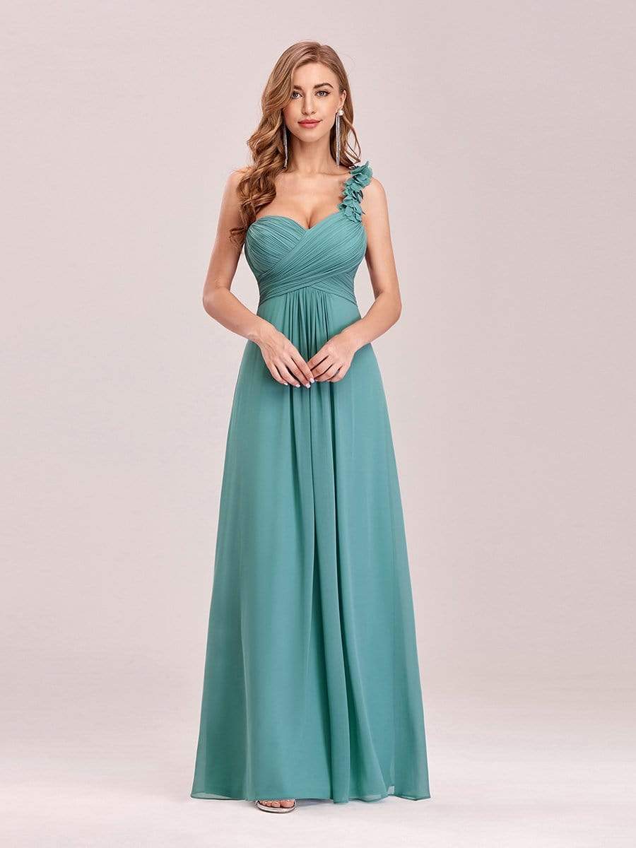 COLOR=Dusty Blue | Chiffon One Shoulder Long Bridesmaid Dress-Dusty Blue 4